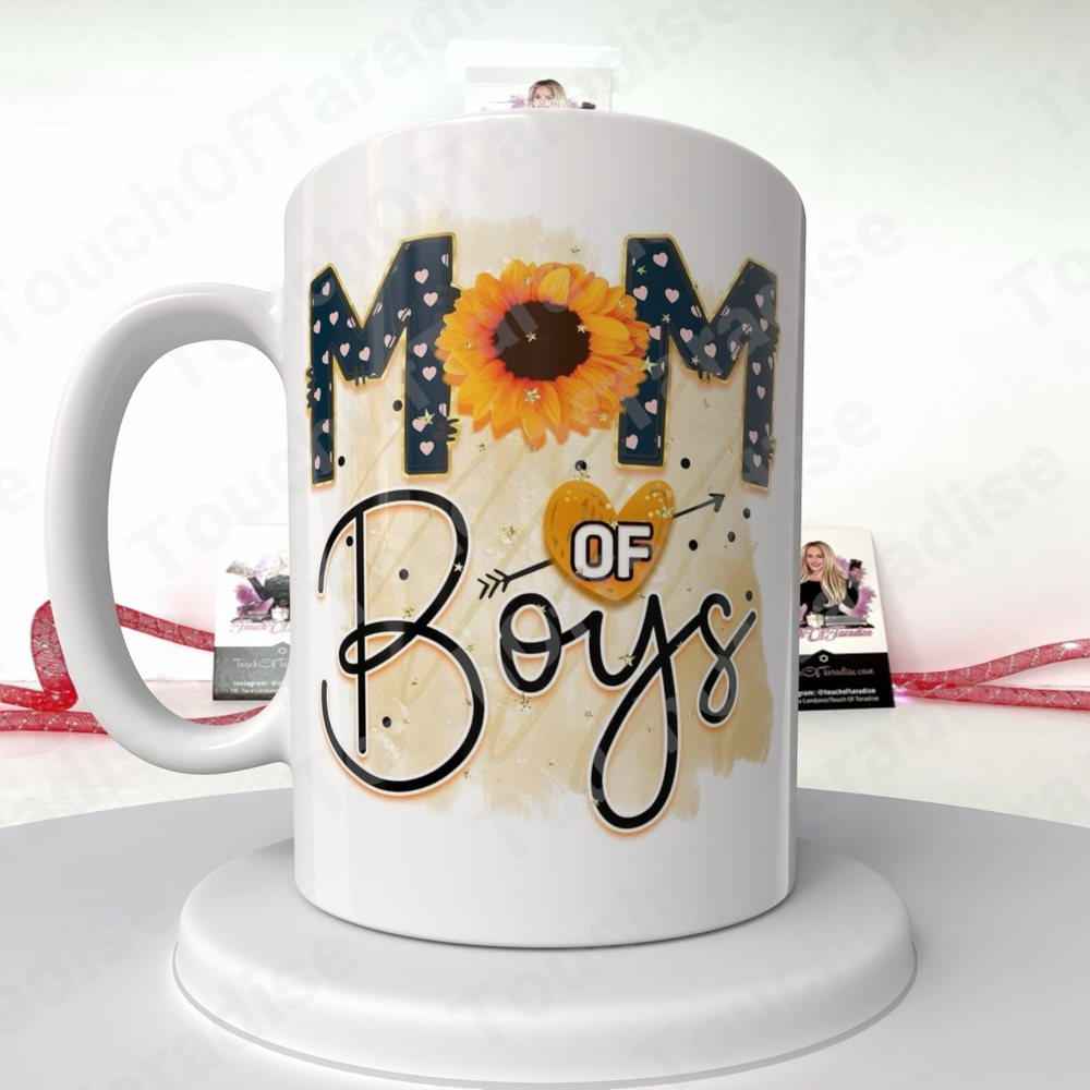 Mom of Boys Mug with Sunflower Design